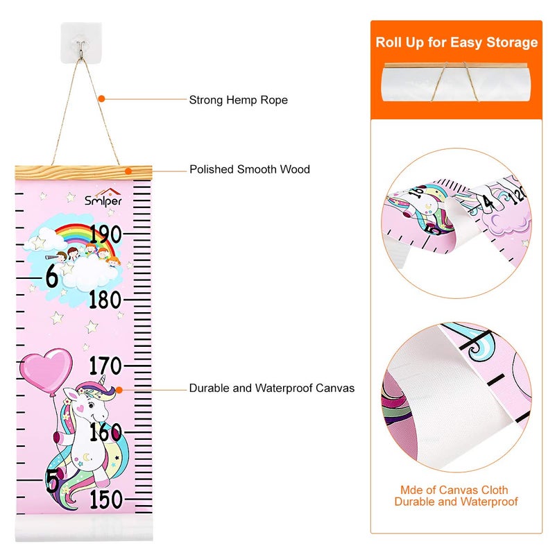 Smlper Growth Chart for Kids,Child Height Chart Ruler for Wall,Wood Frame Fabric Canvas Height Measurement Ruler for Kids Nursery Room,Removable Wall Decor 79"x7.9" - Image 2